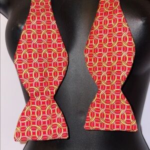 Carrot & Gibbs Handmade Pure Silk Red With Geometric Pattern Adjustable Bow Tie